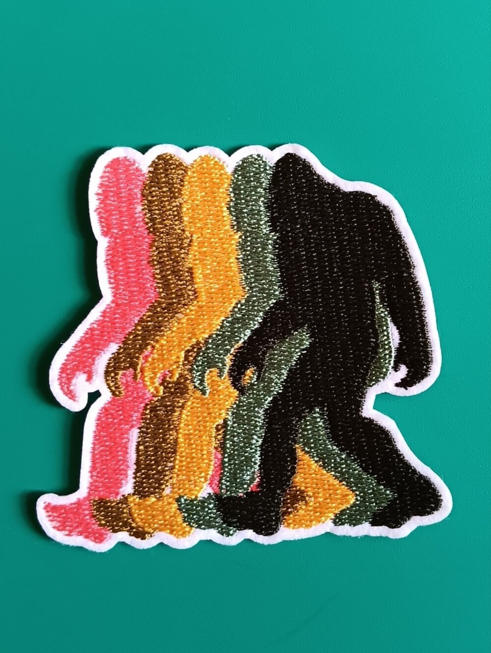 Multicolor Sasquatch Bigfoot Evolution Iron On Patch, Gorpcore Cryptid Outdoor